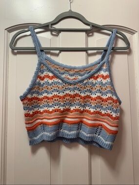 NEED GONE - SHEIN Blue, Orange, Cream Striped Knit Crop Top